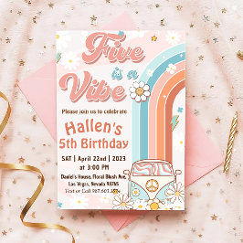 Five a Vibe Groovy Retro Rainbow 5. Geburtstag Einladung