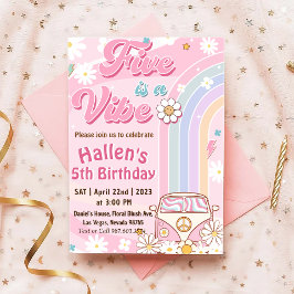 Five a Vibe Groovy Retro Rainbow 5. Geburtstag Einladung