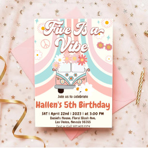 Five a Vibe Groovy Retro Rainbow 5. Geburtstag Einladung