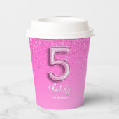 "Five and Fabulous Paper – Pink Glitter Birthay Pappbecher (Rückseite)