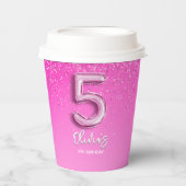 "Five and Fabulous Paper – Pink Glitter Birthay Pappbecher (Vorderseite)