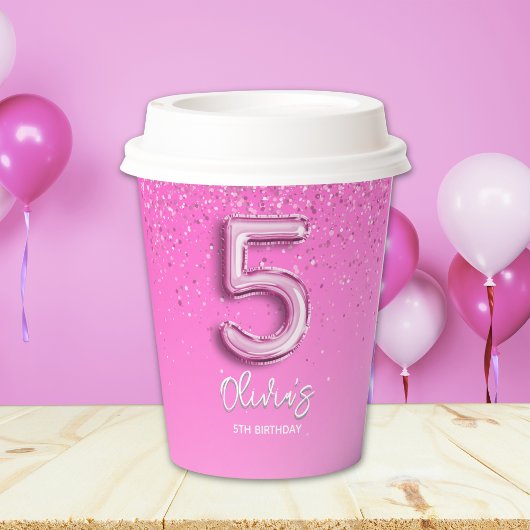 "Five and Fabulous Paper – Pink Glitter Birthay Pappbecher