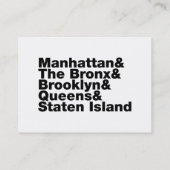 Five Boroughs ~ New York City Visitenkarte (Rückseite)