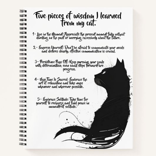 Five Cat Wisdom Black Cat Design SpiralNotebook Notizblock (Vorderseite)