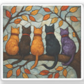 Five Cats on a Tree Branch Stained Glass Style Aufkleber (Vorderseite)