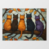 Five Cats on a Tree Branch Stained Glass Style Fensteraufkleber (Blatt)
