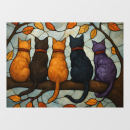 Five Cats on a Tree Branch Stained Glass Style Fensteraufkleber