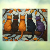 Five Cats on a Tree Branch Stained Glass Style Fensteraufkleber (Blatt 3)