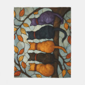 Five Cats on a Tree Branch Stained Glass Style Fleecedecke (Vorderseite)