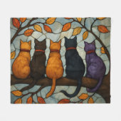 Five Cats on a Tree Branch Stained Glass Style Fleecedecke (Vorderseite (Horizontal))