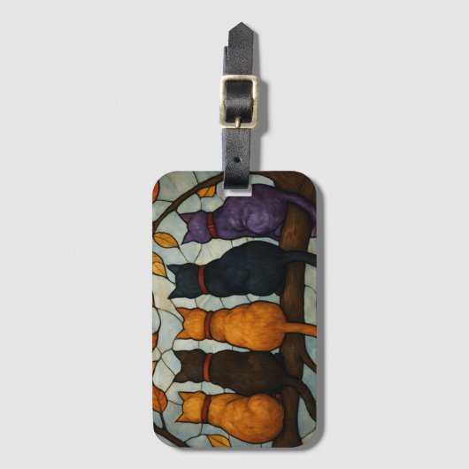 Five Cats on a Tree Branch Stained Glass Style Gepäckanhänger (Vorderseite Vertikal)