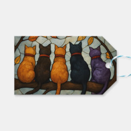 Five Cats on a Tree Branch Stained Glass Style Geschenkanhänger