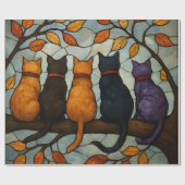 Five Cats on a Tree Branch Stained Glass Style Geschenkpapier (Flach)