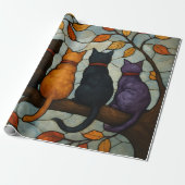 Five Cats on a Tree Branch Stained Glass Style Geschenkpapier (Ungerollt)