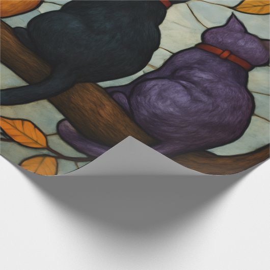 Five Cats on a Tree Branch Stained Glass Style Geschenkpapier (Ecke)
