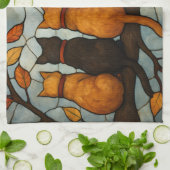 Five Cats on a Tree Branch Stained Glass Style Geschirrtuch (Gefaltet)