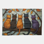 Five Cats on a Tree Branch Stained Glass Style Geschirrtuch (Horizontal)