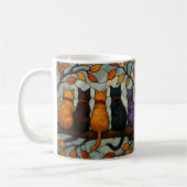 Five Cats on a Tree Branch Stained Glass Style Kaffeetasse (Links)