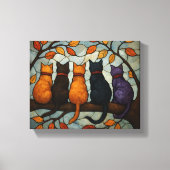 Five Cats on a Tree Branch Stained Glass Style Leinwanddruck (Vorderseite)