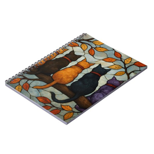 Five Cats on a Tree Branch Stained Glass Style Notizblock (Linke Seite)