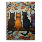 Five Cats on a Tree Branch Stained Glass Style Notizblock (Vorderseite)
