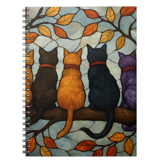 Five Cats on a Tree Branch Stained Glass Style Notizblock (Vorderseite)