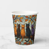 Five Cats on a Tree Branch Stained Glass Style Pappbecher (Rückseite)