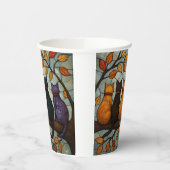 Five Cats on a Tree Branch Stained Glass Style Pappbecher (Links)