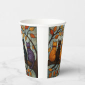 Five Cats on a Tree Branch Stained Glass Style Pappbecher (Rechts)