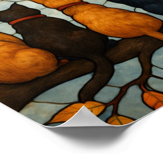 Five Cats on a Tree Branch Stained Glass Style Poster (Ecke)