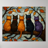 Five Cats on a Tree Branch Stained Glass Style Poster (Vorne)