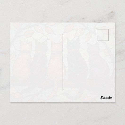 Five Cats on a Tree Branch Stained Glass Style Postkarte (Rückseite)