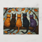 Five Cats on a Tree Branch Stained Glass Style Postkarte (Vorderseite)