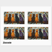 Five Cats on a Tree Branch Stained Glass Style Rechteckiger Aufkleber (Blatt)