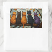 Five Cats on a Tree Branch Stained Glass Style Rechteckiger Aufkleber (Tasche)