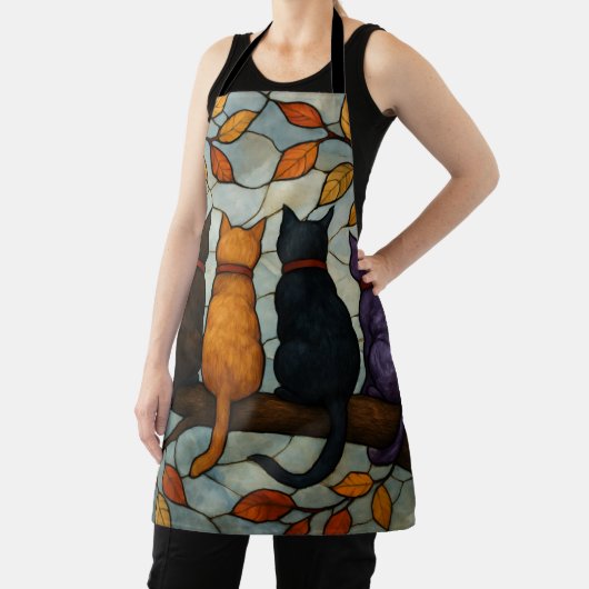 Five Cats on a Tree Branch Stained Glass Style Schürze (InSitu)