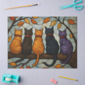 Five Cats on a Tree Branch Stained Glass Style Seidenpapier (Basteln)