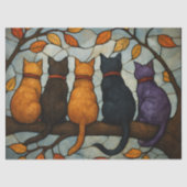 Five Cats on a Tree Branch Stained Glass Style Seidenpapier (Vorderseite)
