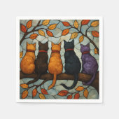 Five Cats on a Tree Branch Stained Glass Style Serviette (Vorderseite)