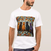 Five Cats on a Tree Branch Stained Glass Style T-Shirt (Vorderseite)