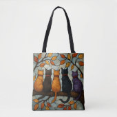 Five Cats on a Tree Branch Stained Glass Style Tasche (Vorderseite)