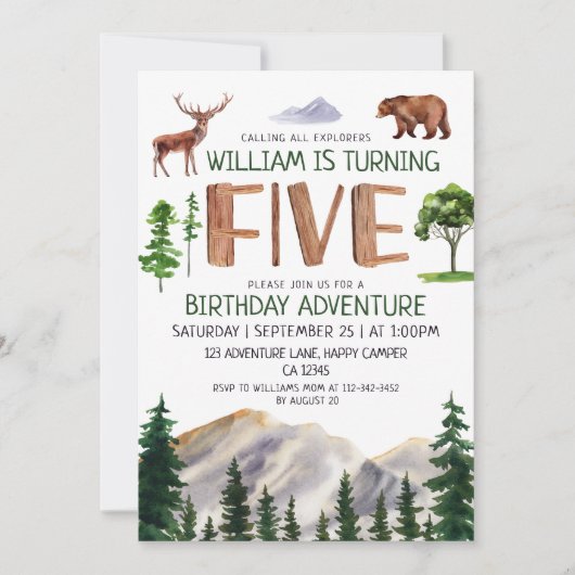 Five Explorer Boy Geburtstag Einladung (Vorderseite)