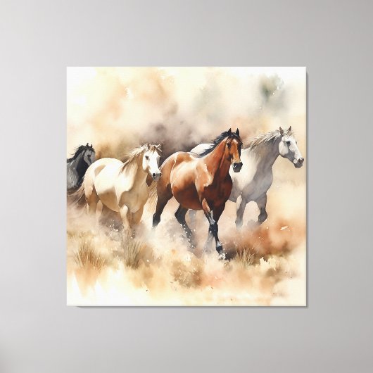 "Five Galloping Mustangs" Dusty Western Watercolou Leinwanddruck (Vorderseite)