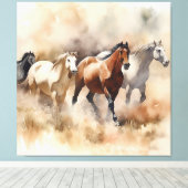 "Five Galloping Mustangs" Dusty Western Watercolou Leinwanddruck (Insitu (Holzboden))