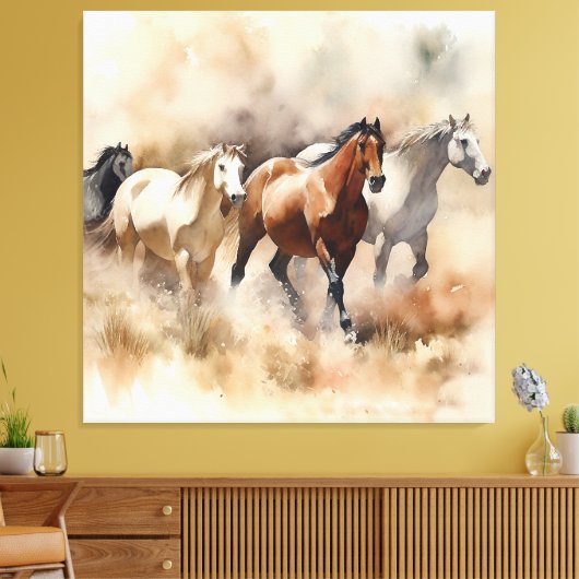"Five Galloping Mustangs" Dusty Western Watercolou Leinwanddruck (Insitu (Wohnzimmer))