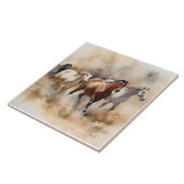 „Five Galloping Mustangs“ Staubige westliche Aquar Fliese (Seite)