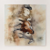 „Five Galloping Mustangs“ Staubige westliche Aquar Puzzle (Horizontal)