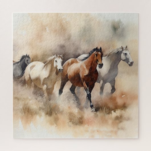 „Five Galloping Mustangs“ Staubige westliche Aquar Puzzle (Vertikal)