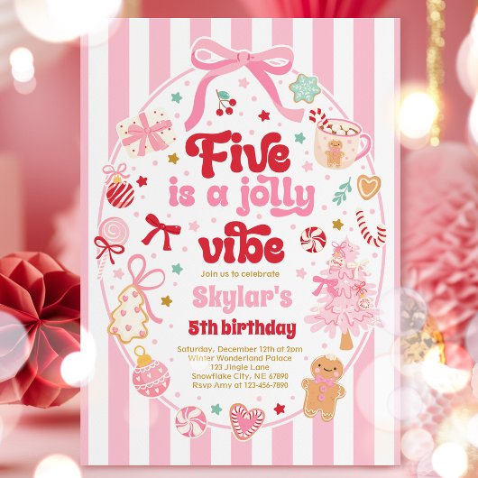 Five Is A Jolly Vibe Christmas Bow 5th Birthday Einladung