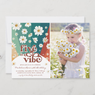 Five is a Vibe 5. Geburtstag   Retro-Daisy-Regenbo Einladung